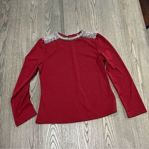 Mocha Maroon Long Sleeve Beaded Blouse Size L